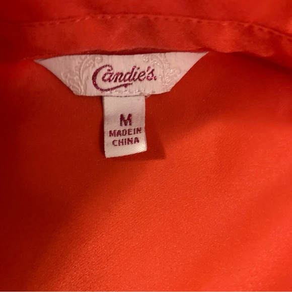 Candies- Sheer, button down, long sleeve coral/orange blouse. - Picture 2 of 4